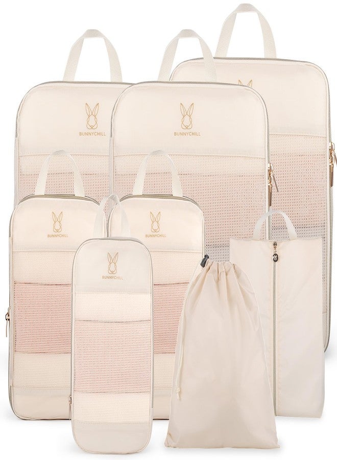 Bunnychill Expandable Compression Packing Cubes for Suitcases,8 Set Lightweight Compressible Travel Packing Organizer for Carry on Suitcase,Organizer Bags Set as Travel Essentials for Women(Beige) - Image 1